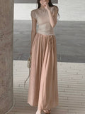 Cotton-Sle Leg Skirts 2025 Summer New High-Waisted Loose-Fitting Casual Pants Skirts With Thin Hanging Linen Skirts