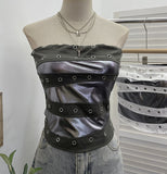 Punk Y2k Spice Girls Festival Wears Spliced Brats With Bra Vest Short Sleeveless Top 1338