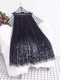 Leopard Print Mesh Dress 2025 Autumn And Winter New High-Rise Thin 100-Fold Skirt Mid-Length Skirt Burst Skirt