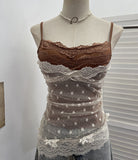 Real Shooting Holiday Style Hottie Fake Two Lace Splicing Mesh With Tector-Tie Sling Vest Tau