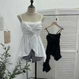 Real Shooting Irregular Kinky Skirt Shaved Belly Thin Sling Vest Design Slim Slime Sleeveless Top 9150