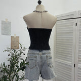 Vintage Denim With Chest Pads In The Ear Of Irregular Body Repair Brat Vest Short Sleeveless Top 2861
