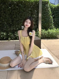 Double Zipper White Square Collar Knitted Sling Vest For The Summer To Close The Waist Without Sleeves To Wear A Short Blouse