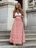 New French Long Dress Female Autumn Temperament Elegant Solid High-Waisted Mesh Cake Skirt Unkempt Skirt