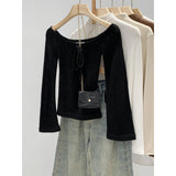 Unique Small Sweater Shoulder-To-Shoulder Bow Tie With Knitted Bottom Shirt Women's New Top In Early Spring