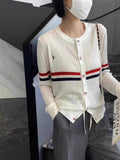 2025 Autumn And Winter New Women's Design Feel Cardigan Sweater Female Hit Striped Ocean Gas Age Cut-Down Knitting Top