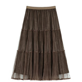 Classic Explosion Of Romantic French Mesh Fine Flashing Mesh Mesh Tight High-Waisted A-Shaped Skirt Fluffy Skirt New