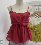 Real Shooting Hong Kong Island Hottie Sling Vest Folded Short Skirt Shaved Meat Thin Sleeveless Top 3729