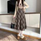 Curry Hair Lattice Half Skirt Women Autumn And Winter 2025 New High-Rise Thin Half Skirt A Word Long Umbrella Skirt