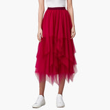 Irregular Net Yarn Half Dress Woman's Long Mid-Term 2025 Spring New Yarn Skirt High-Waisted Thin Dress