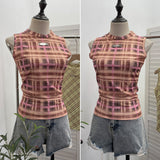 Double-Layer Mesh Vest Retro Design Slim Slimming Sleeveless T-Shirt Short Top 8036
