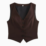 Summer New V-Neck Single Buckle Vest With Belt Broad Leg Trousers Suit For Women