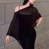 Irregular Bat Sleeve Cloak Sunscreen Knitted Girl Summer Chic One-Word Shoulder Loose-Fitting Thin Top