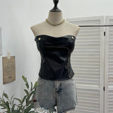 Real-Action Self-Breasted Chest Pads Anti-Slip Pu Leather Tector Zipper Design-Scuffless Top 8072