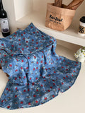 Korean Retro Blue Floral Net Yarn In The Word Skirt Women's Summer French Seaside Holiday Bag Fish Tail Half-Body Dress