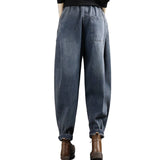 2025 Spring Thin Tight Waist Water Wash Blue Plate Buckle Large Size Loose Old Dad Harun Trousers Casual Jeans Women