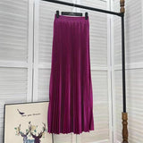 2025 New High-Rise 100-Fold Skirt Half-Dress Woman Pendant Tight Waist Thin High-Grade Elegant Solid Color Dress