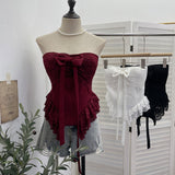 Real-Patting Texture With Chest Pad Anti-Slip-Slip-Smeared Breast-Wearing Bow Irregular Lace Repair Short Coat 2821