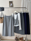 Casual Simple Solid Color High-Waisting Rope In The Long Thin Fashion Skirt Women's Autumn Bag A Skirt