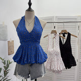 Real Shot Of Broken Flower Hanging Neck Strap Sling Sling Vest Hot Girl Low Breast With Chest Pad To Close The Waist-Lup Doll Shirt 9253