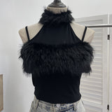 Small Version Of The Tight Hair Hanging Neck Splicing Sling Sling Vest Hottie Sexy Short Sleeveless Top 2800