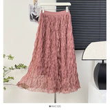 French Wave Roll Folding Fall Flowing High-Waist Thin Net Yarn Half-Dress Woman Summer Vacation Fairy Beach Dress
