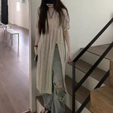 Slambroced Knitted Dress Women's Summer 2026 New Loose Open Fork Short Sleeve Sunscreen Dress Thin