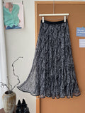 Korean Retro Relaxation Net Yarn Cashew Flower Half-Dress Girl Spring And Summer Retro Lazy Big Swing A-Word Skirt