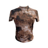 Real Shooting Retro Tie-Dye Double-Layer Mesh Half-High-Neck Short-Sleeved T-Shirt T-Shirt Short-Sleeved T-Shirted Woman 8833