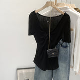 Lyselle Silk Wool Twisting V-Neck Short-Sleeved T-Shirt For Women Wear A New Beautiful Repair Bodysuit In Summer