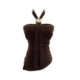 Real-Shooting Thai Hottie Chest Vest Metal Decoration Hanging Neck Folding Irregular Opening Top 9292