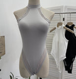 Sexy Elastic Joint Suit With Thoracic Pad Hanging Neck Sleeveless Sleeve Sling Vest Design Feel Top 1015