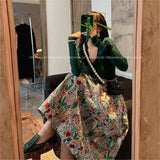 Mid-Terms Of The 2025 New Retro Folded Pony Pony Skirt High Waist Swing A-Word Flower Skirt Mid-Semitic Skirt