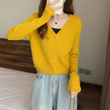 Korean Knitted Cardigan Women's Autumn And Winter New Body-Repair Niche Design With A Short Bottom Long-Sleeved Top Coat