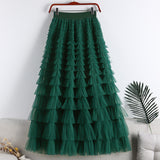 Net Yarn Splicing Cake Skirt 2025 Spring, Summer And Autumn And Winter New Medium And Long Skirt A-Word Long Skirt Pong Yarn Skirt
