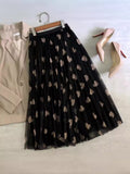 Early Spring Net Yarn Dress Love Print Fairy Dress Casual Hundred Fold Skirt Skirt Large Skirt A Skirt Long