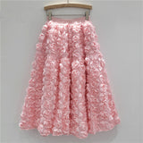 2025 New Three-Dimensional Flower Skirt Women High-Rise Thin And Fluffy Skirt In The Long Fairy Big Swing A Skirt