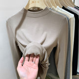 2026 Early Spring Half-Necked Bottom Shirt Women Autumn And Winter Threaded Elastic Soft-Haired Skin Grinding Inside The Coat