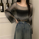 Gradient Color Hollow Ice Cream Sunscreen Women Summer Loose Lazy Thin Air Conditioning Hood Design Sense Knitting Long Sleeve