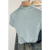 Direct Sale Lyselle Tiansi French Half-High Collar Shoulder Short-Sleeved Knitted Shirt Women 2026 Summer New Single Wear