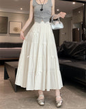 New Spring And Summer Korean Version Of Comfortable Splicing Bow Half-Body Skirt High-Waisted Umbrella Skirt Skirt Skirt Skirt Skirt