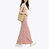 Sweet And Gentle Wind Pink Women's Summer New Korean Lattice Simple Skirt Small Fresh Long Dress