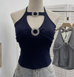 Real Shot With Chest Cushions Bare Back Hanging Neck Sling Vest With Hot Girls Hollow Short Sleeveless Top 1053