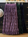 Autumn New Velvet Layer Cake 100 Folded Skirt Women's Fashion High-Rise Thin And Thin A-Shaped Skirt
