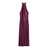 2025 Summer New Women's Temperament De-Backed Silk Densate Hanging Neck Dress Women 3274548