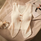 Korean Small Fragrant Knitted Cardigan 2026 New Ice Silk Open Fork Vest Women's Short Kan Shoulders