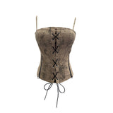 Punk Dizzling Print With Chest Pads With Rope Tie Slings Zipper Open Fork Short Top 6230