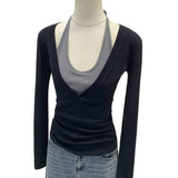 Commuter Lyselle Tiansi Unique Fake Two Hanging Neck Long-Sleeved T-Shirts Women's Autumn Commute New Non-Hit T-Shirt Spring
