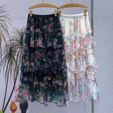 Heavy Industry Nail Pearl Irregular Dress Pined Printed Dress Color Cake 2025 New Half-Body Dress Net Yarn Long Dress