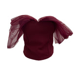 Thai Hottie Net Yarn Strap Splicing Bra Vest With Chest Cushions Anti-Slip Short Top Female 8128